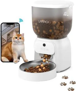 Automatic Cat Feeder with Camera, 1080P HD Video Cat Food Dispenser with Stainless Steel Bowls WiFi Automatic Pet Feeder with 2 Way Audio,Smart App Control