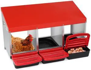 Kuyao3 Compartment Roll Out Chicken Nesting Box with Plastic Basket, Egg Nest Box Chicken Laying Box Hens Chicken Coop Box, Red