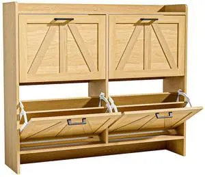 Shoe Storage Cabinet with 4 Flip Drawers for Entryway, Farmhouse Hidden Shoe Cabinet for Entrance Hallway