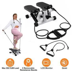 Steppers for Exercise, Mini Stair Stepper with Resistance Bands at Home Workout Equipment with 330.7LBS Loading Capacity, Hydraulic Fitness Stepper with LCD Monitor