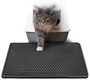 Cat Litter Mat, Kitty Litter Trapping Mat, Double Layer Mats with MiLi Shape Scratching design, Urine Waterproof, Easy Clean, Scatter Control 21" x 14" Black