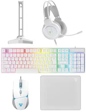 5 in-1 Gaming Keyboard and Mouse Combo, Rainbow LED Backlit Wired Keyboard,Gaming Headset and Headphone Stand Gaming Mouse Pad,Wired Gaming Mice, for,PC,Laptop,Xbox White 5 in-1 Gaming Keyboard and Mouse Combo, Rainbow LED Backlit Wired Keyboard,Gaming Headset and Headphone Stand Gaming Mouse Pad,Wired Gaming Mice, for,PC,Laptop,Xbox White