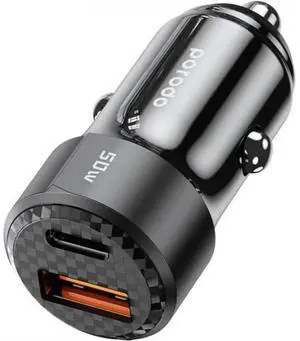 Porodo 50W Dual Port Car Charger PD 20W QC 30W - Black