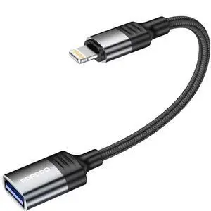 Porodo Woven USB A to Lightning Adapter 0.12M Cable - Black