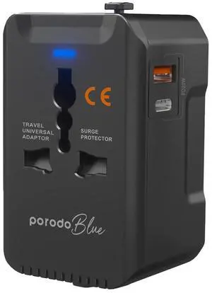 Porodo Blue PD20 Universal Travel Adapter - Black