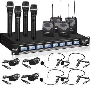 Pyle 8 Ch UHF Wireless Microphone System & Rack Mountable Base 4 Handheld MICS 4 Headsets, 4 Belt Packs, 4 Lavelier/Lapel MIC with Independent Volume Controls AF & RF Signal Indicators