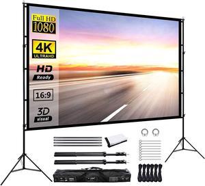 Projector Screen and Stand,Towond 150 inch Indoor Outdoor Projection  Screen, Portable 16:9 4K HD Rear Front Movie Screen with Carry Bag  Wrinkle-Free