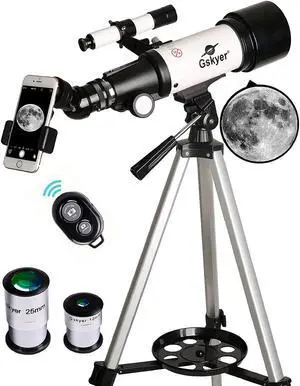 70mm Aperture 400mm AZ Mount Astronomical Refracting Telescope for Kids Beginners - Travel Telescope with Carry Bag, Phone Adapter and Wireless Remote