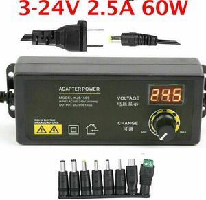 Adjustable Voltage 3 to 24V AC/DC Switch Power Supply Adapter with LED Display.