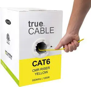 Cat6 Riser (CMR), 1000ft, Yellow, 23AWG 4 Pair Solid Bare Copper, 550MHz, ETL Listed, Unshielded Twisted Pair (UTP), Bulk Ethernet Cable