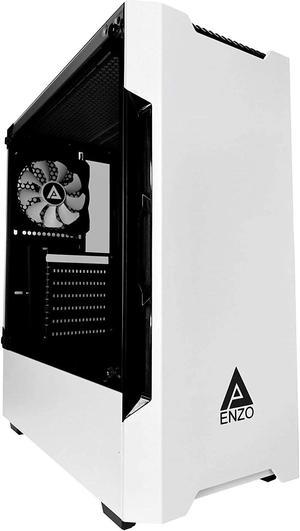 Apevia Mid Tower Gaming Case with 1 x Tempered Glass Panel, Top USB3.0/USB2.0/Audio Ports, 1 x Black/White Fan, White Frame