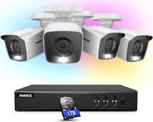 ANNKE FC200 8CH 1080p Full Color Night Vision CCTV Camera System, 5MP H.265+ Surveillance DVR and 4X FHD 2MP Outdoor Security Camera with 4000K Warm Supplement Light, 24/7 Recording, 1 TB HDD Included