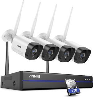 ANNKE 8CH Wireless Security Camera System with 1TB HDD and (4) 1080P Outdoor WIFI IP Cameras, 5MP WiFi NVR Compatible with Alexa & Support Cloud Storage, 100ft Night Vision, Remote Access