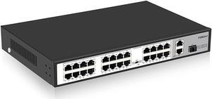24 Port 10/100Mbps PoE Switch Unmanaged with 2 Gigabit Uplink Ports, POE Plus Up to 30W Per Port, High Power Total Budget 300W, 803.af/at Compliant, Rack Mount