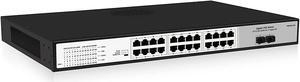24 Port Full Gigabit PoE Switch with 2 Gigabit SFP Uplink Ports, Up to 30W Per Port, 48V Standard POE, Total Budget 300W, 803.af/at Compliant, Unmanaged Plug and Play, Rack Mount
