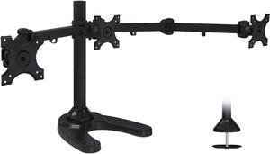 Triple Monitor Stand | 3 Monitor Stand Mount | Free Standing and Grommet Bases | Fits 19 20 21 22 23 24 Inch Computer Screens | Three Heavy Duty Adjustable Arms | VESA 75 100 Compatible