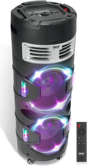 Pyle Portable Bluetooth PA Speaker System - 1200W Outdoor Bluetooth Speaker Portable PA System w/TWS Function, Microphone in, Flashing DJ Party Lights, USB Reader, FM Radio, Rolling Wheels