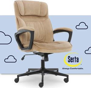 Serta Hannah Executive Microfiber Office Chair with Headrest Pillow, Adjustable Ergonomic with Lumbar Support, Soft Fabric, Beige