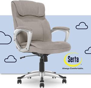 Serta Executive Office Chair Ergonomic Computer Upholstered Layered Body Pillows, Contoured Lumbar Zone, Black Base, Fabric, Grey/Silver