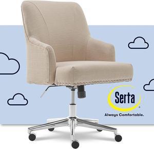 Serta Leighton Home Office Memory Foam, Height-Adjustable Desk Accent Chair with Chrome-Finished Stainless-Steel Base, Twill Fabric, Stoneware Beige