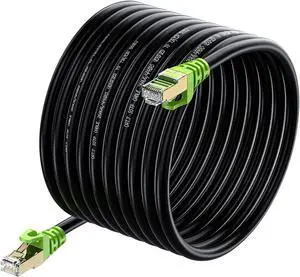 Outdoor Cat 7 Ethernet Cable 300ft, 26AWG Heavy-Duty Cat7 Networking Cord Patch Cable RJ45 Transmission Speed 10GbpsTransmission Bandwidth 600Mhz LAN Wire Cable SFTP Waterproof Direct Burial