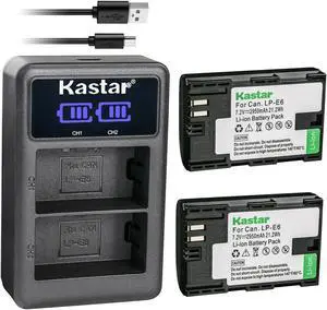 Kastar Battery LCD Dual Charger for Canon LP-E6 LP-E6N LC-E6E & Canon EOS 80D