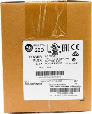 2020 Allen Bradley 22D-D4P0N104 PowerFlex 40P AC Drive 22DD4P0N104
