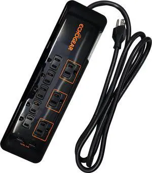 ECHOGEAR Low Profile Surge Protector Power Strip with 8 Outlets & 2 USB Ports - Best Surge Suppressor with 2160 Joules of Protection - Slim Black Profile is Easy to Store & Wall Mountable