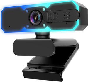 Gaming Webcam HD 1080p Webcam with Light, Streaming Webcam for Gaming, Webcam with Microphone for PC Laptop Desktop, Full HD Camera