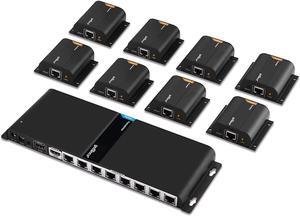 1080p 1x8 8 Port HDMI Extender Splitter Over CAT6/CAT6a/CAT7 Ethernet Cable with an HDMI Loopout & IR Extension (1 in 8 Out)  Up to 40m (130ft) at 1080p 60Hz (HDMIExt8P)