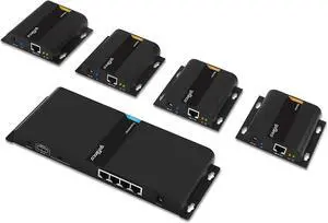 1080p 1x4 HDMI Extender Splitter Balun  Up to 395ft (120m), Direct Connection from Transmitter to Receivers Over CAT5e / CAT6 or Over IP via Gigabit Switch, IR Extension, 4port (HDbitT4Pv2)