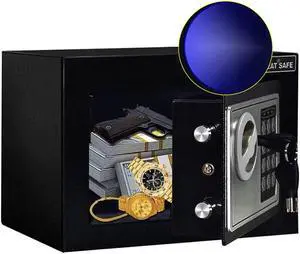 Safe Box with Induction Light,Electronic Digital Security Safe Steel Construction Hidden with Lock,Wall or Cabinet Anchoring Design for Home Office Hotel Business 0.23 Cubic Feet Black