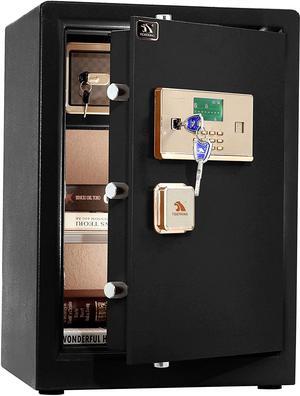 Safe Box,Home Safe,Large Security Box with Double Safety Key Lock and Password for Money and Document,3.7 Cubic Black