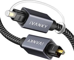 Optical Audio Cable 10ft/3M, iVANKY Slim Braided Fiber Audio Cable, Digital Optic Cord,Toslink Cable, Aluminum Shell, Gold-Plated for Sound Bar, TV, PS4, Xbox, Samsung, Vizio - CL3 Rated