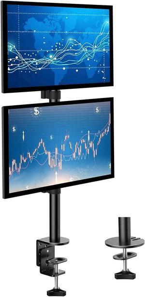 Dual Monitor Stand - Vertical Stack Screen Supports Two 13 to 32 Inch Computer Monitors with C Clamp Grommet Base