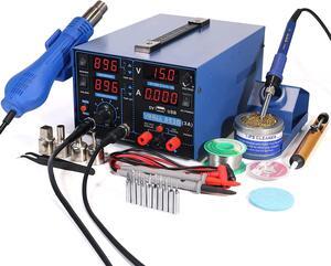 USB 3A-Three Tools- Soldering Station, Hot Air Rework Station and Power Supply 0~3A, 0-15V with output and test modes. Also ºC/°F display, Digital Cal, Sleep Function