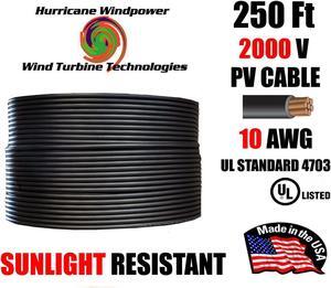 10 AWG Gauge PV Wire 1000/2000 Volt Pre-Cut 250 Ft for Solar Installation 250Ft