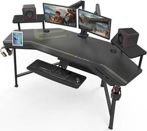 Gaming Desk with Keyboard Tray, 72" Computer Desk with Monitor Stand, Large PC Workstation with Led Lights for Home Office, Game, Live, Stream, TikTok