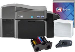 Fargo DTC1250e Dual Sided ID Card Printer & Complete Supplies Package with Silver Edition Bodno Software