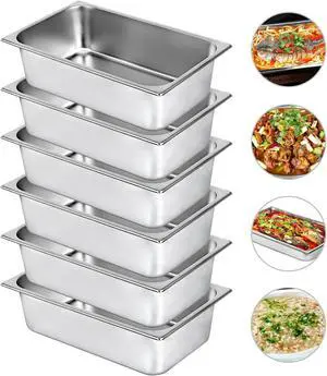 6 Pack 6" Deep Full Size Stainless Steel Steam Table Pans Hotel Food Prep Pan