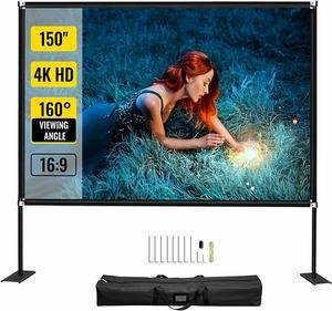 Projector Screen with Stand 150 inch Outdoor Movie Projection 16:9 HD 4K