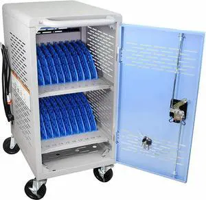 Fully Assembled 20 Device Charging Station Cart Secure Cable Management Gray
