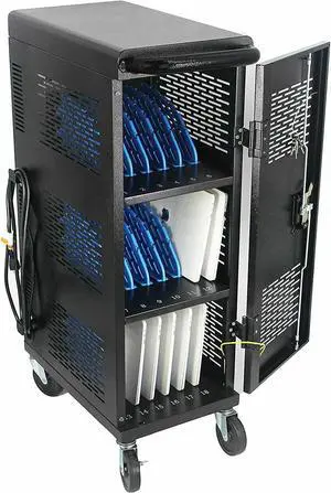 Fully Assembled 18 Device Charging Station Cart Secure Cable Management Black
