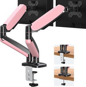 Pink Dual Monitor Desk Mount Stand - Height Adjustable Gas Spring Monitor Arm Stand, Double Computer Monitor Mount Stand fits 2 Screens 17 to 32 inch - Each Arm Holds up to 17.6LBS