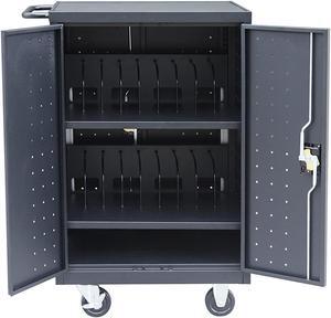 20 Device Mobile Charging and Storage Cart for iPads, Chromebooks and Laptop Computers, Up To 17-Inch Screen Size, Surge Protection, Front & Back Access Locking Cabinet, Black
