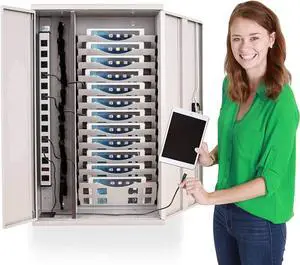 Fully assembled Line Leader Wall Mounted Charging Station | Locking Security Cabinet Charges 12 Devices | Compatible w/Tablets & Chromebooks | Perfect for Schools, Offices, Healthcare Facilities More