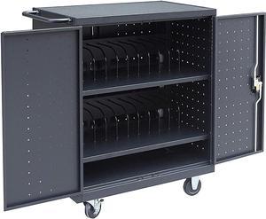 24 Device Mobile Charging and Storage Cart for iPads, Chromebooks and Laptop Computers, Up to 15-Inch Screen Size, Surge Protection, Front & Back Access Locking Cabinet
