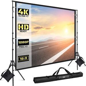 Projector Screen with Stand: 120 inch Portable Indoor Outdoor Projector Screen Fordable & Wrinkle-Free Outdoor Movie Screen with Carry Bag for Home Theater Camping and Recreational Events