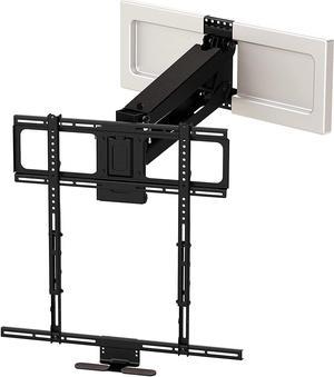Above Fireplace Pull Down TV Mount for 40" to 80" Screen TVs to 90 lbs, with Patented auto-straightening, Adjustable Stops, Heat Sensor Handles & Paintable Covers