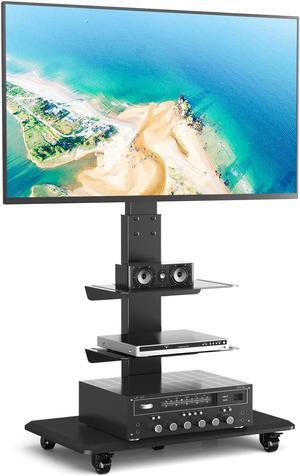 Rolling Floor TV Stand with Swivel Mount for 40-75 Inch Flat Screen/Curved TVs, 3-Shelf Heavy Duty Portable Mobile TV Cart with Wheels, Black Universal Tall TV Mount Trolley for Home and Office